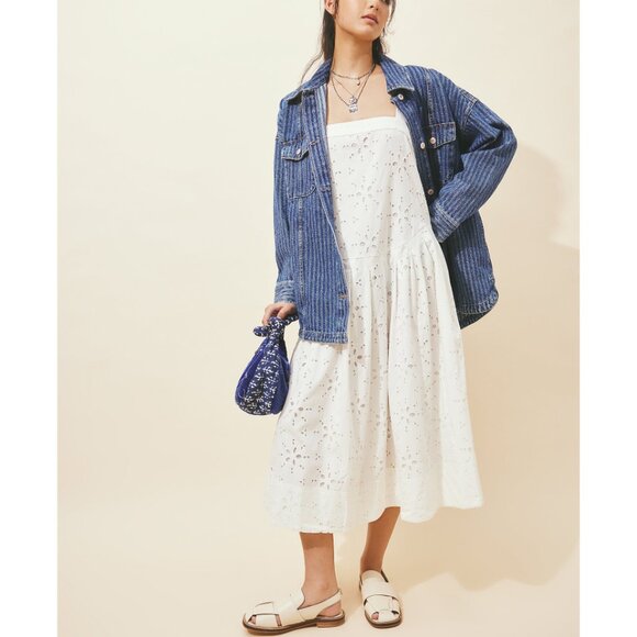 🆕 FREE PEOPLE Primavera Eyelet Midi Dress / White - Picture 1 of 10